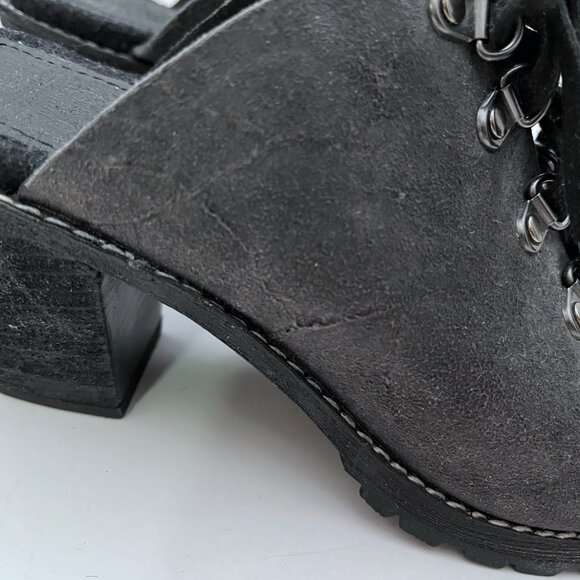 Woolrich Suede Lace Up Open Toe Heel Clog Mules Metal Rings Steampunk Cosplay - Picture 9 of 16